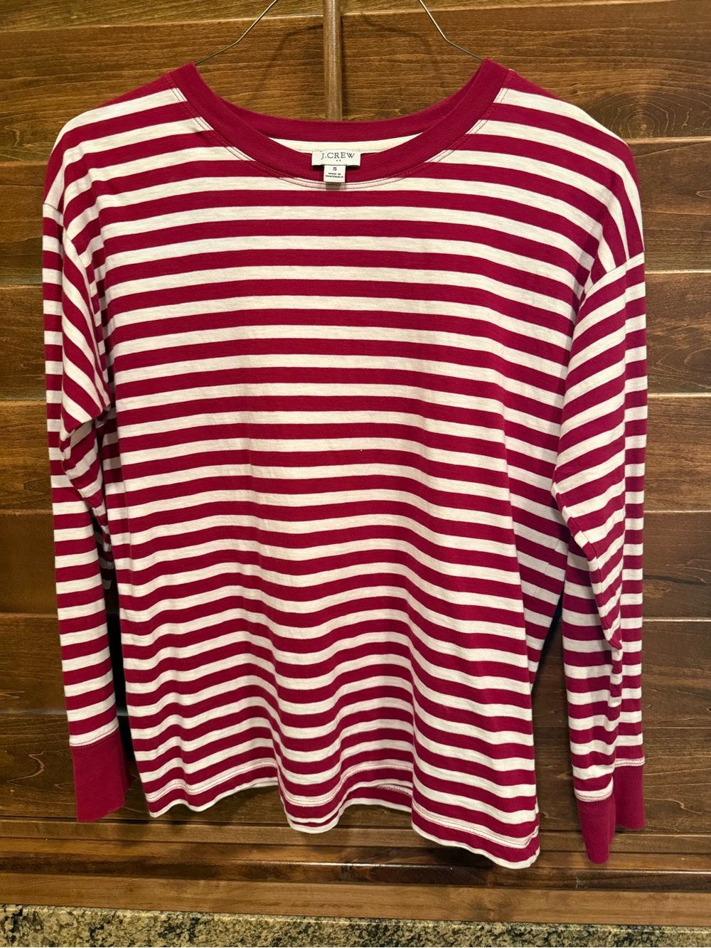 J. Crew Womens Berry and White Striped Long Sleeve Top